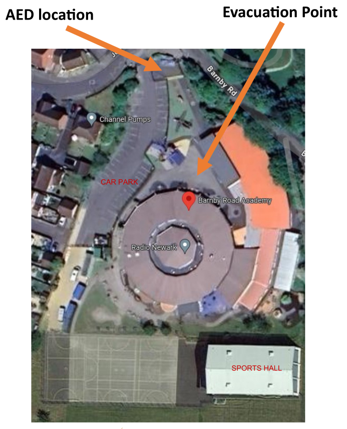 Barnby Road Academy - Muster points and AED location